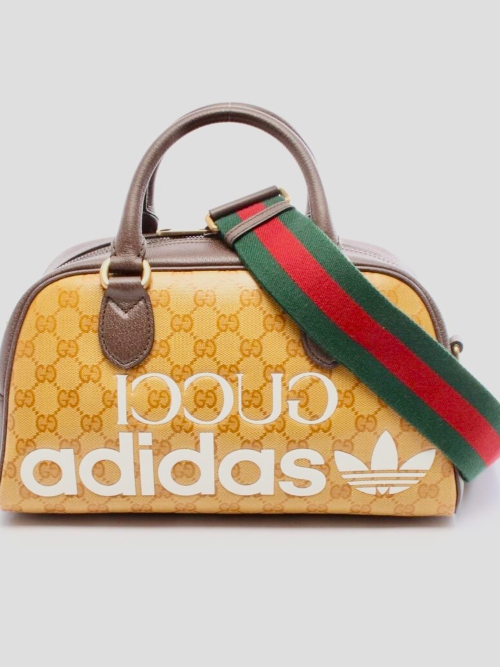 Gucci Yellow Monogram Bowling Bag with Green-Red Web Strap